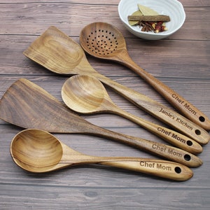 Personalized Engraved Wood Spatula Set: Nonstick Kitchen Utensils,Wood spatula Spoon