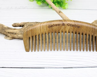 Women&#39;s comb,Wedding Hair Comb,Engraved Wood Comb,Hair care,Natural Green Sandalwood Wooden Wide Tooth Hair Combs,Mother&#39;s gift,Ladies gift.