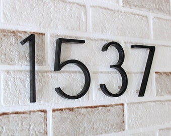 Huisnummers, letters en cijfers, metalen huisnummer, modern zwevend adresnummer, 5 inch legeringsnummers, hotelkamernummer, motelkamernummer.