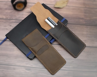 Personalized Leather Pen Case, Engraved Pen Holder, Anniversary Gift