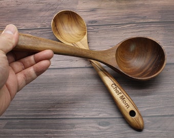Big soup ladle, Wooden spoon, Wooden ladle, Prsonalised engraving spoon,Tableware,Kitchen utensil,Chef Gift,Cooking tools,Gift for Mom.