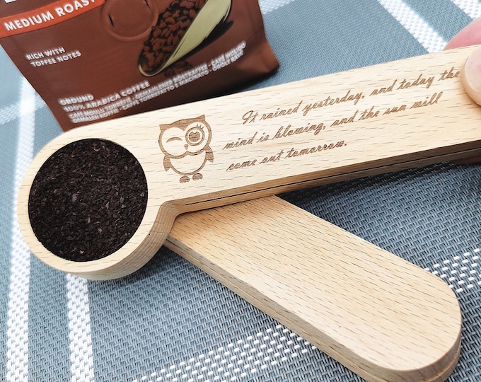 Personalized Coffee Scoop,Wooden Spoon,Custom Coffee Scoop,Coffee Scoop with Clip,Laser Engraving,Coffee lover gift, Personalised gifts.