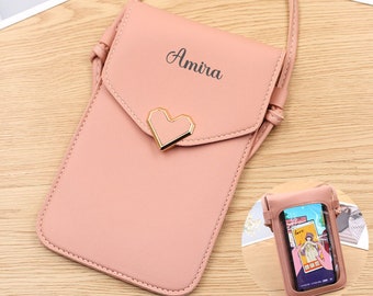 Personalized Heart Phone Purse: Crossbody Touch Screen Wallet,iPhone bag