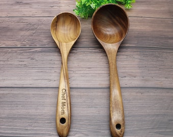 Cooking Spoon,Personalised Engraving Spoon,100% Natural Teak Wooden Spoon,Long Handle Wood Ladle,Large Dip Spoon,Cooking Tools,Chef gift.