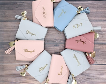 Personalized PU Leather Wallet: Engraved Card Holder with Zipper Coin Purse