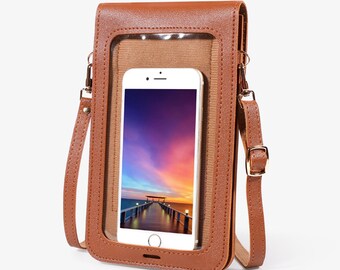 Women's Leather Wallet Phone Purse - Crossbody Bag With Touch Screen Pocket & Zipper Closure