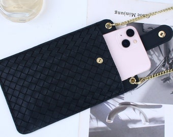 Woven PU Leather Crossbody Phone Bag: Personalized Card Holder