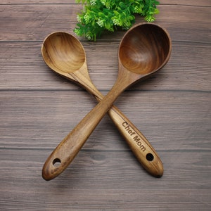 Personalized Wooden Soup Ladle: Engraved Kitchen Utensil, Wooden Spoon,Chef Gift