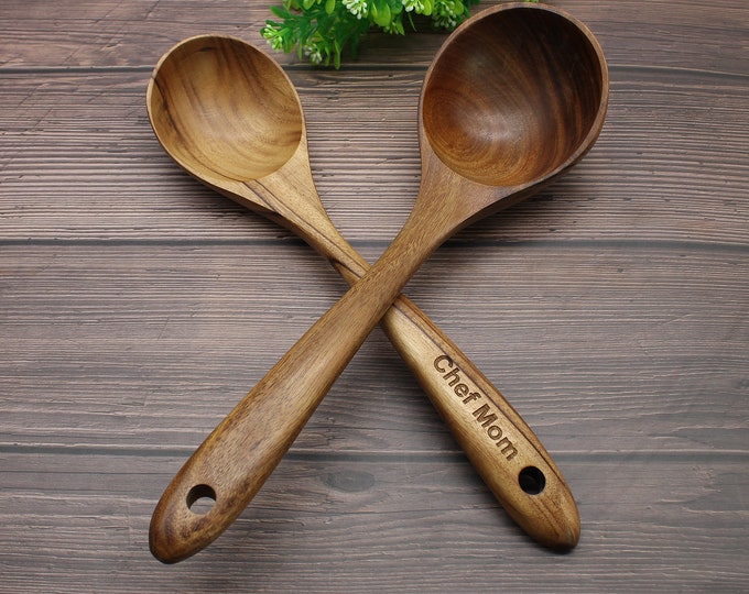 Personalized Wooden Soup Ladle: Engraved Kitchen Utensil, Wooden Spoon,Chef Gift.