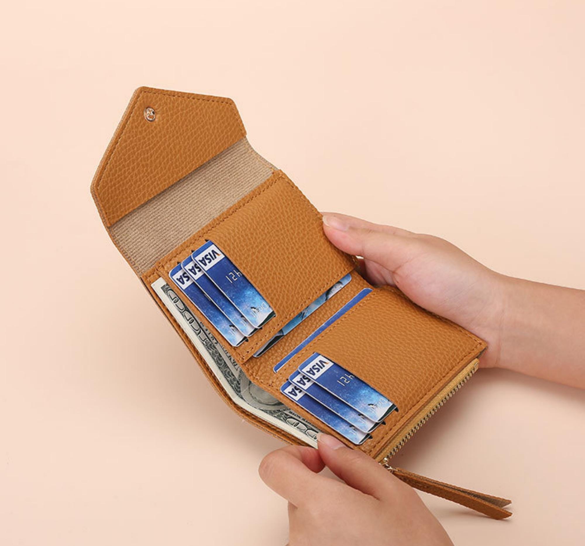 パーソナライズされたPuレザーカードウォレット:ジッパー付きの小さな女性用ウォレット