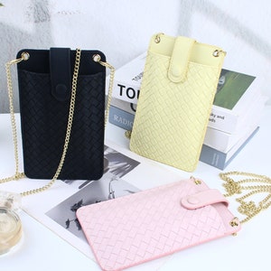 Woven PU Leather Phone Bag: Crossbody Chain, Card Holder,Phone Case