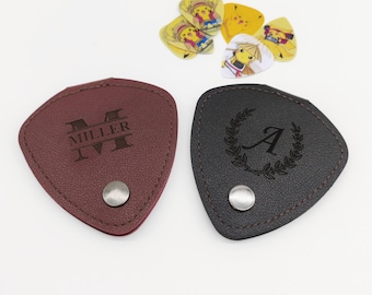 Personalized Guitar Pick Holder,Custom Engraved Case,Leather guitar pick bag.