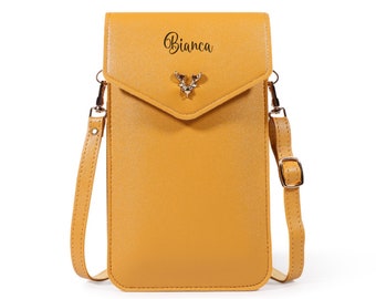 Personalized Leather Cell Phone Purse: Ladies Crossbody Bag,Touchscreen iPhone Bag