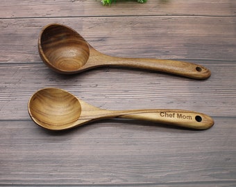 Personalised engraving Spoon,Big Soup ladle,Teak wooden spoon,Long handle wood ladle,Kithchen utensils,Chef Gift,Cooking tools,Mom's gift.