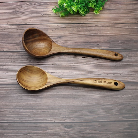2 Pcs Wooden Spoon Ladle for Cooking Spoons-14 inch Long Kitchen Cooking  Spoon & 11 inch Best Wood Spoons Large Deep Serving Spoons Soup Ladles Set