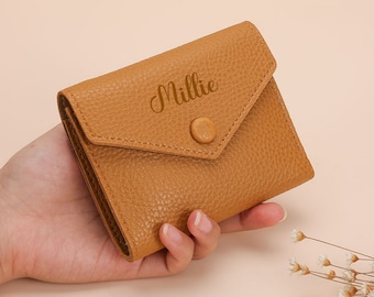 Personalized PU Leather Wallet: Minimalist Card Holder, Zipper Coin Purse,Women's wallet,Three fold wallet