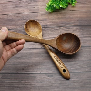 Ladle,Big Soup ladle,wooden spoon,wooden ladle,Personalised engraving Spoon,Cooking spoon,Kitchen utensil,Chef Gift,Tableware,Cooking tools. image 2