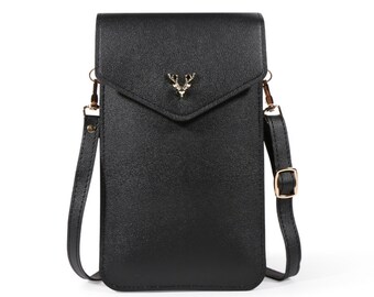 Borsa A Tracolla Donna In Pelle PU Touch Screen | Portafoglio E Borsa Cellulare Nera Piccola
