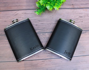 Leather hip flask,Engrave flask,Personalized Flask for Men Gift,Hip Flask,Dad's Flask,Groomsman gift,Stainless Steel flask,Halloween gift.