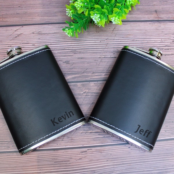 Leather hip flask,Engrave flask,Personalized Flask for Men Gift,Hip Flask,Dad's Flask,Groomsman gift,Stainless Steel flask,Halloween gift.