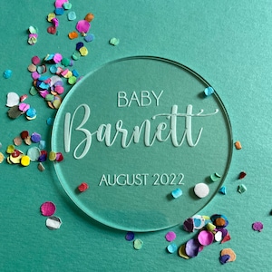 Engraved Acrylic Round | Baby Announcement | New Baby | Baby Shower | Name Plate | Place Card