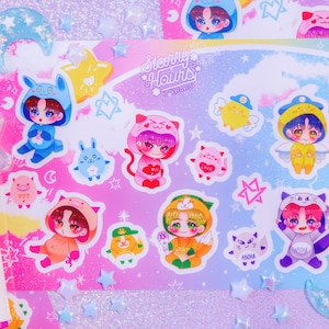 2 uds pegatinas impermeables 5x7 brillantes ASTRO 아스트로 Roroha lindo Chibi Kpop para planificador Scrapbooking