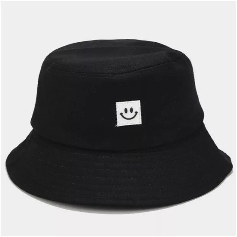 Bucket hat Smiley face Black Boho Trendy Vintage Denim Cotton Etsy