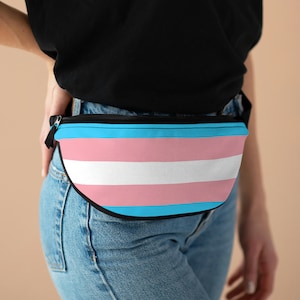 Trans Flag-Themed Patterned Fanny Pack, Fanny Pack for Festivals, Bag for Rave, Festival Sling Bag, Bachelorette Favor, Pride Festival Bag
