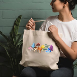 Subtle Progressive Rainbow Flag Mushroom Canvas Tote Bag, Queer Pride Tote Bag, Queer Clothing, Gay Totes & Bags, Inclusive Sizes, LGBTQIA2+