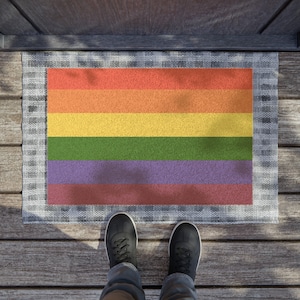 Gay Pride Rainbow Flag Coir Outdoor Doormat, LGBTQIA+ Home Decor, Inclusive Housing Items, Queer Owned Business, Couples Gifts, Pride Gift