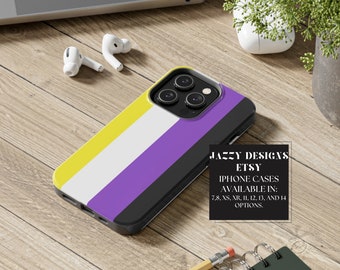 Non Binary Pride Flag Tough and Durable iPhone Cases, LGBTQIA+ iPhone Cases, Compatible w/ 7,8, X, 11, 12, 13, 14 Options, Pride Month Gifts