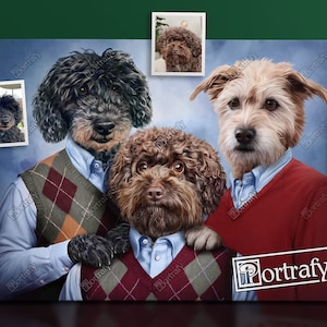 Benutzerdefinierte Trio Schritt Brüder Haustier Porträt vom Foto, Schritt Geschwister Multi Haustier Porträt, drei Haustiere Familiengeschenk für Haustierliebhaber & Haustiereltern