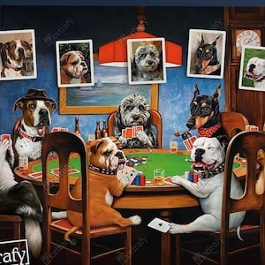 Dogs Playing Poker Custom Pet Portrait, Funny Gambling Pet Portrait from photos, Pets at Poker Table Playing Cards, Poker Lover Gift