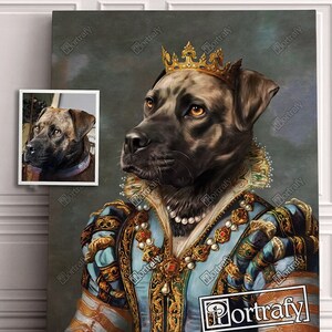 Custom Pet Portrait with Pet&#39;s Photo, Regal Pet Portrait Painting Canvas Print, Dog Princess Portrait, Dog Lover Gift Idea, Pet owner gift
