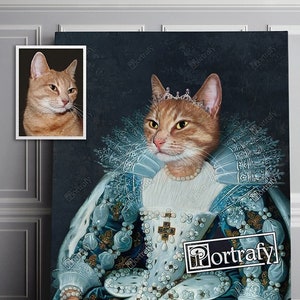 Custom Cat Queen Portrait, Royal Pet Portrait Painting from Photo, Cute Cat Princess Painting,  Personalized pet art, Royal cat portrait