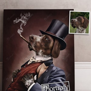 Gentleman Pet Portrait Wall Art, Custom Dog Portrait with top hat, Personalized Dog Art, Royal Portrait from Photo Pet Memorial Art Gift