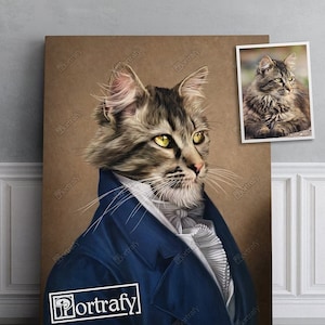 Custom Gentleman Pet Portrait, Royal Cat Portrait in Suit, Pet Memorial Wall Art Gift, Noble Pet Portrait from Photo, Gentleman Cat portrait
