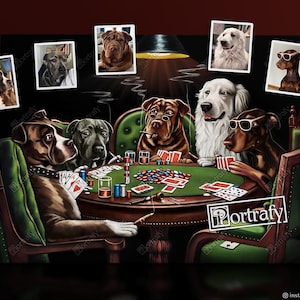 Dogs Playing Poker Custom Pet Portrait, Funny Gambling Pet Portrait from photos, Pets at Poker Table Playing Cards, Poker Lover Gift image 11