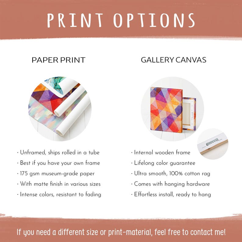 Wall Art Print options for Gallery Canvas Wrap and Paper Prints
