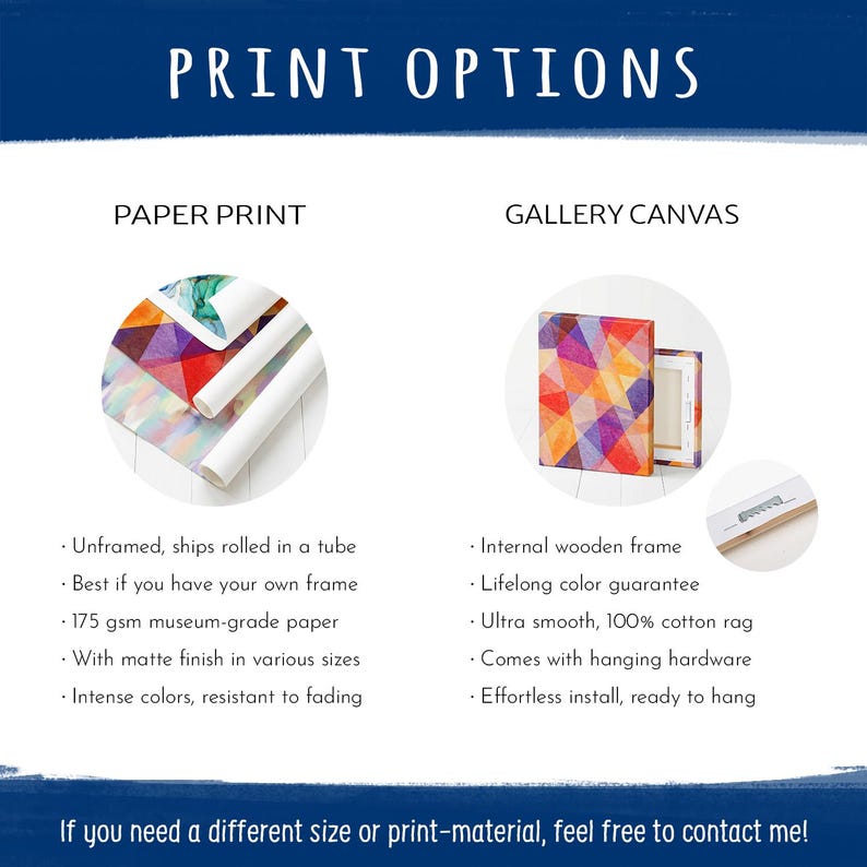 Wall Art Print options for Gallery Canvas Wrap and Paper Prints