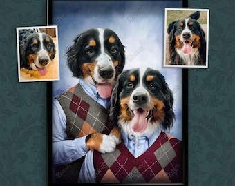 Step Brothers Pet Portrait, Funny Dog Portrait, Custom Stepbrothers Duo Portrait, Personalized Gift, Two Pets Portrait, Multi Pet Portrait