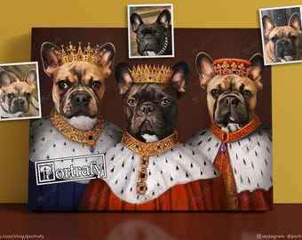 Custom Trio Pet Portrait, Three Kings Dog Painting, Custom Pet Portrait, Multi Pet Family Portrait Wall Art, Christmas Gift for Family