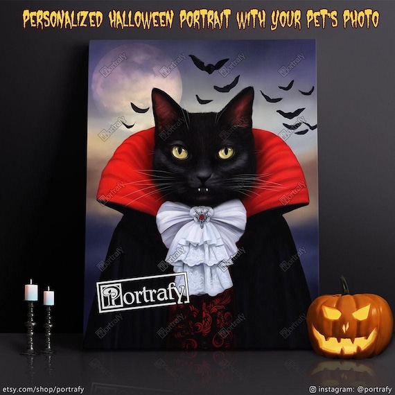 Vampire Pet Portrait, Halloween Pet, Dracula Pet Portrait, Vampire Cat costume, gift for pet, Custom Pet Portrait, Funny Halloween gift