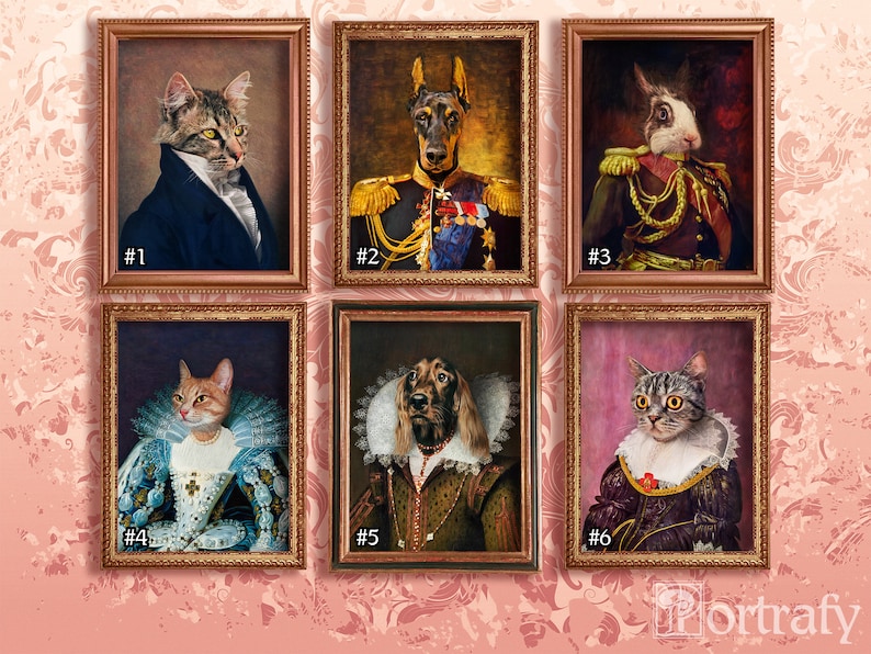 Historical Dog Animal Cat Custom Pet Portrait By Photo Renaissance Oil Painting Unique Gift Royal Pet Artwork Canvas Wrap Poster