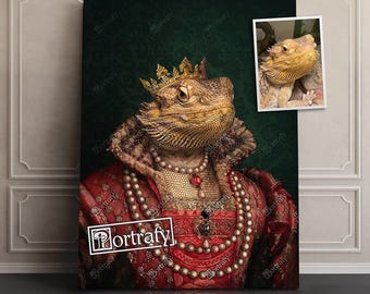 Custom Queen pet portrait with Crown on Regal Bearded Dragon, Custom Queen Pet Portrait, Bearded Dragon gift, unique gifts for pet owners