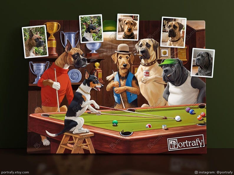 Dogs Playing Poker Custom Pet Portrait, Funny Gambling Pet Portrait from photos, Pets at Poker Table Playing Cards, Poker Lover Gift image 16