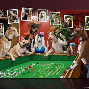 Dogs Playing Poker Custom Pet Portrait, Funny Gambling Pet Portrait from photos, Pets at Poker Table Playing Cards, Poker Lover Gift image 18