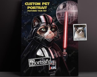 Custom Star Wars Pet Portrait, Darth Vader Pet Portrait from Photo, Movie Poster with Your Pet, Gift for Him, Funny Pet Gift, Death Star