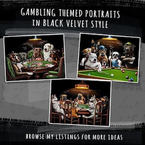 Dogs Playing Poker Custom Pet Portrait, Funny Gambling Pet Portrait from photos, Pets at Poker Table Playing Cards, Poker Lover Gift image 8
