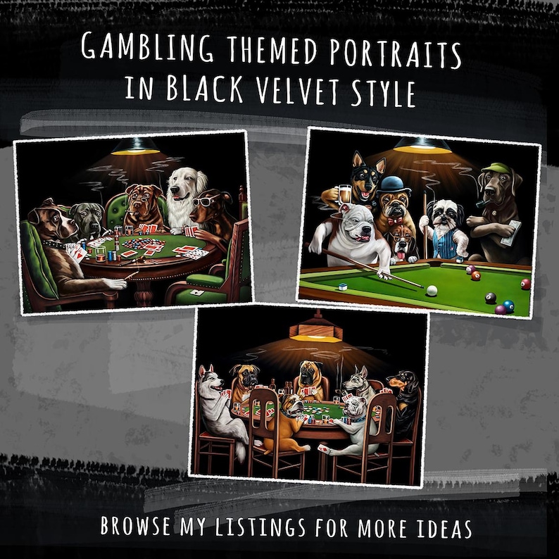 Dogs Playing Poker Custom Pet Portrait, Funny Gambling Pet Portrait from photos, Pets at Poker Table Playing Cards, Poker Lover Gift image 8